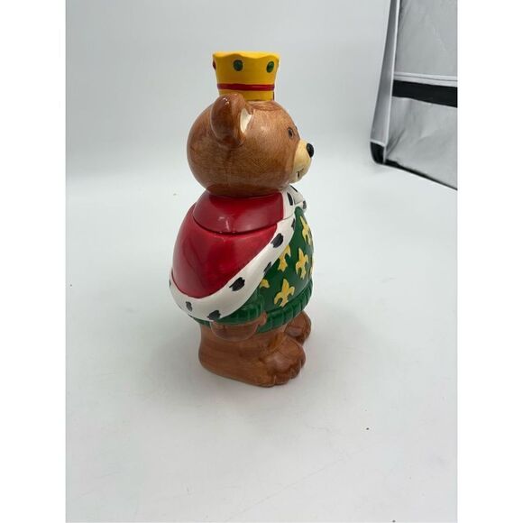 Neiman Marcus Christmas Cookie Jar Teddy Bear King Crown 1994 Hand Painted - Picture 10 of 15